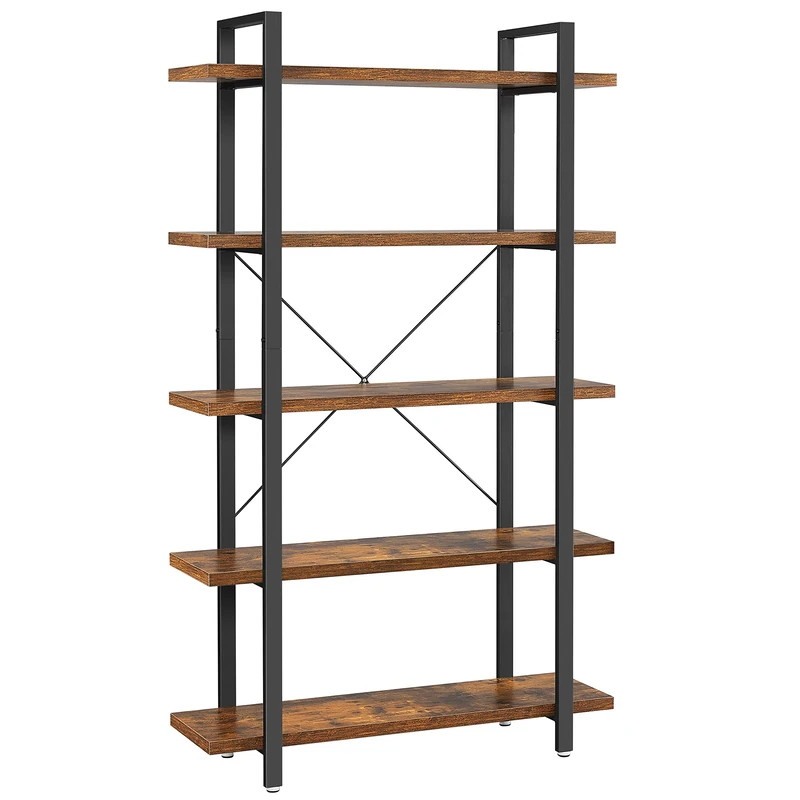 VASAGLE 5-Tier Industrial Bookshelf - Rustic Brown & Black