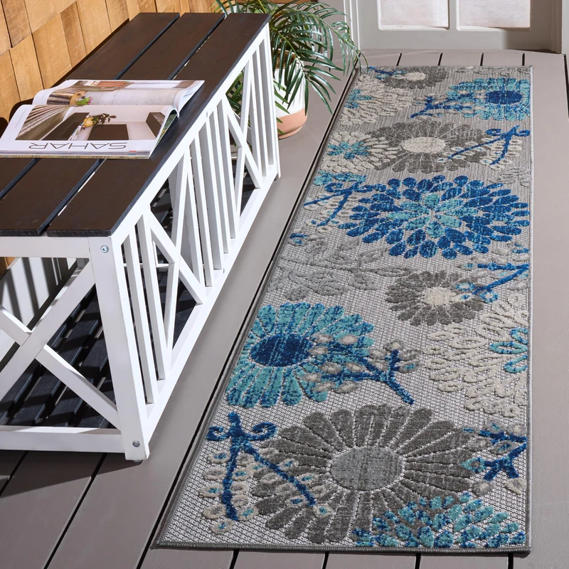 SAFAVIEH Cabana Collection Modern Indoor and Outdoor Rug, Short Pile, Grey and Blue, 90 x 90 cm