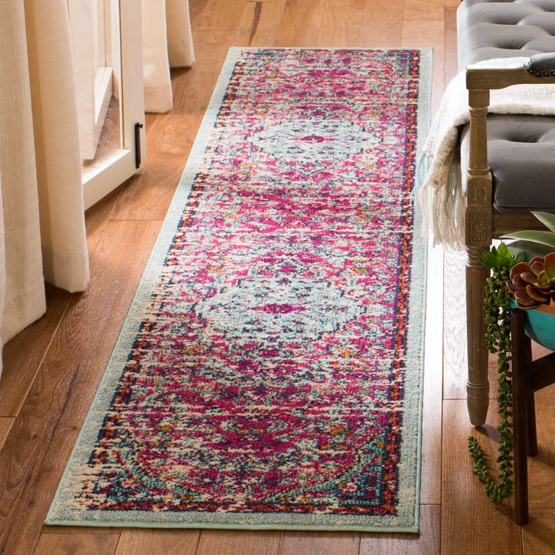 Safavieh Modern Chic Indoor Woven Runner Area Rug, Madison Collection, MAD447, in Fuchsia / Teal, 61 X 244 cm for Living Room, Bedroom or Any Indoor Space