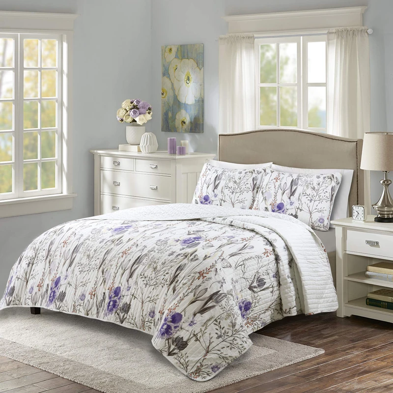 Lush Decor Adalia 3-Piece Purple/Gray Quilt Set (King)