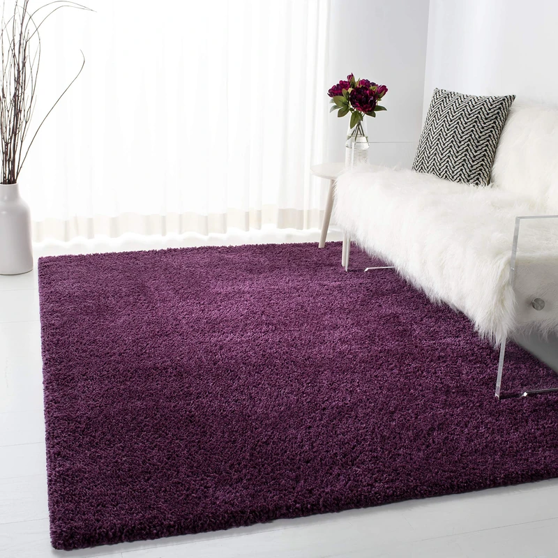 Safavieh Shaggy Indoor Woven Rectangle Area Rug, August Shag Collection, AUG900, in Purple, 91 X 152 cm for Living Room, Bedroom or Any Indoor Space