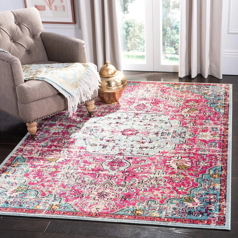 SAFAVIEH Modern Chic Rug for Living Room, Dining Room, Bedroom - Madison Collection, Short Pile, in Fuchsia and Teal, 183 X 274 cm