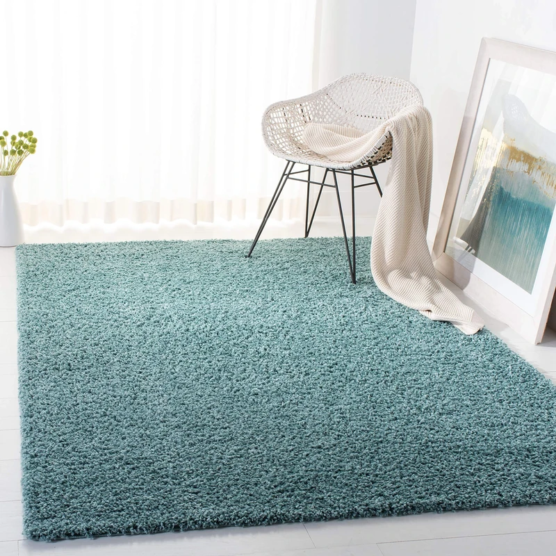 Safavieh Shaggy Indoor Woven Rectangle Area Rug, Primo Shag Collection, PRM300, in Aqua, 122 X 183 cm for Living Room, Bedroom or Any Indoor Space