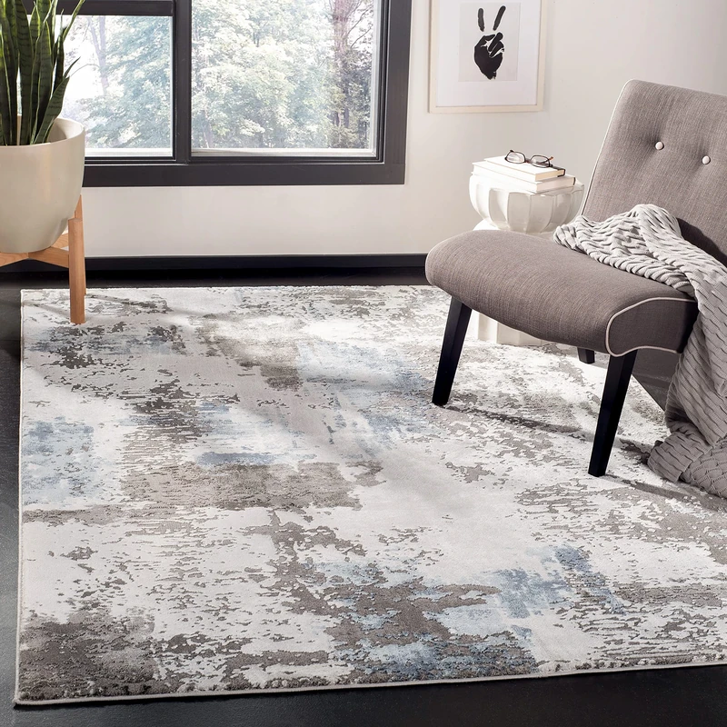 Safavieh Contemporary Rug for Living Room, Dining Room, Bedroom, Craft Collection, Short Pile, in Grey and Blue, 122 X 183 cm
