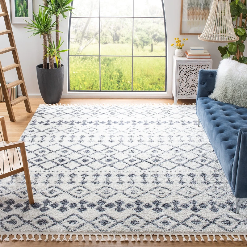 Safavieh Moroccan Shaggy Indoor Woven Square Area Rug, Berber Fringe Shag Collection, BFG516, in Cream / Dark Grey, 201 X 201 cm for Living Room, Bedroom or Any Indoor Space - Image 1