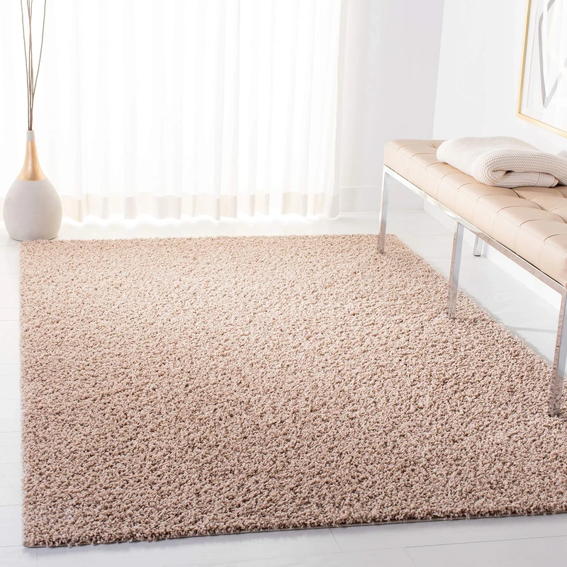 Safavieh Shaggy Indoor Woven Rectangle Area Rug, Primo Shag Collection, PRM300, in Beige, 122 X 183 cm for Living Room, Bedroom or Any Indoor Space