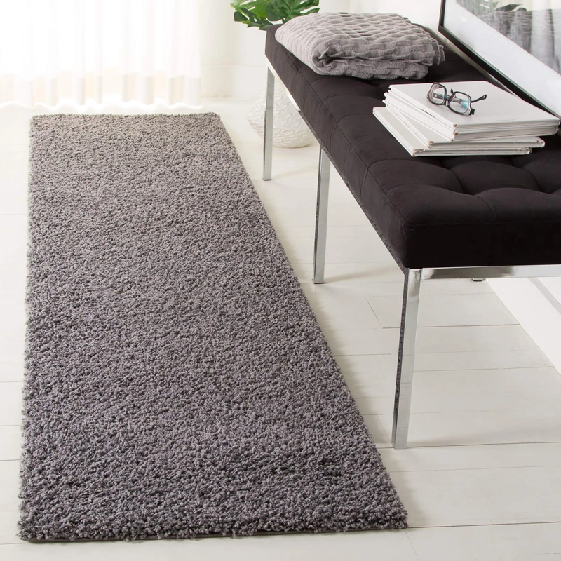 Safavieh Shaggy Indoor Woven Runner Area Rug, Primo Shag Collection, PRM300, in Dark Grey, 66 X 244 cm for Living Room, Bedroom or Any Indoor Space