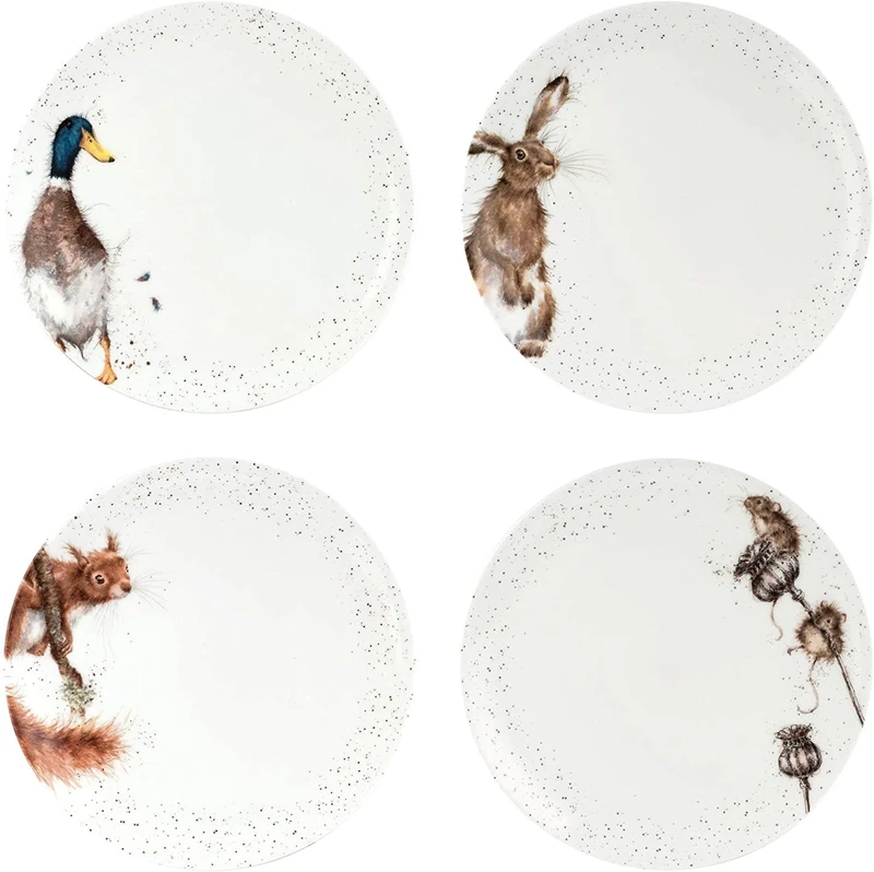 Portmeirion Wrendale Coupe Plate 10.5" Set of 4 Assorted White