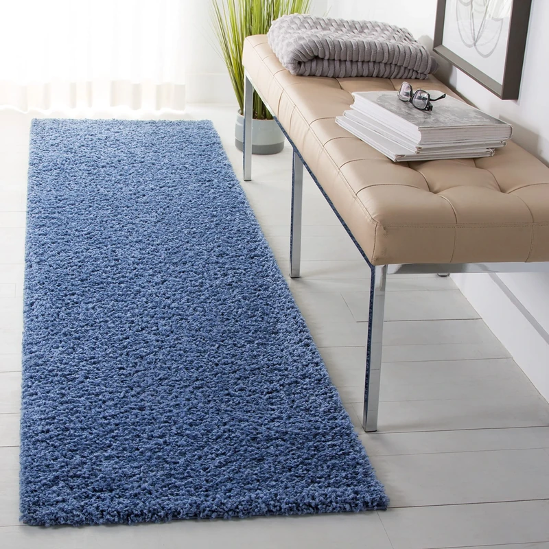 Safavieh Shaggy Indoor Woven Runner Area Rug, Primo Shag Collection, PRM300, in Blue, 66 X 244 cm for Living Room, Bedroom or Any Indoor Space