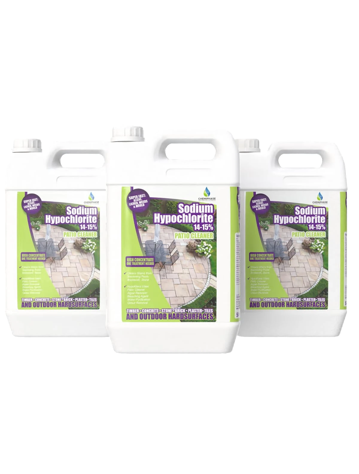 Sodium Hypochlorite Patio Cleaner 4 x 5 litres of Industrial-Strength Algae & Black Spot Remover – Powerful Driveway & Paving Cleaner – Professional Outdoor Cleaning Solution for Concrete