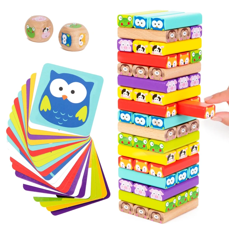 Nene Toys 4-in-1 Wooden Tumble Tower Game for Kids 3-9