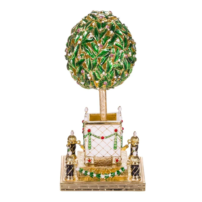 danila-souvenirs Glamorous Style Easter Egg Trinket jewel box Bay Tree (Orange Tree) with Bird 16 cm - Image 1