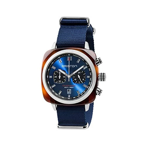 BRISTON Clubmaster Sports Acetate Chronograph Watch Navy/Steel Strap, Strap