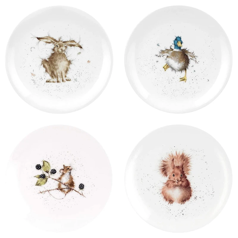 Royal Worcester x Wrendale Designs Set of 4 Assorted Coupe Plates with Charming Animal Designs by Hannah Dale, Fine Bone China White Plates, Suitable for Everyday Dining or Picnics, 20cm - Image 1
