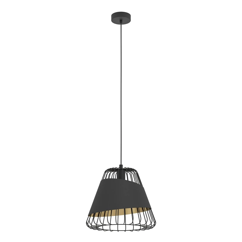 Eglo Pendant Light Austell, 1-Light Hanging Lamp Industrial Vintage, Pendant Lamp Made of Steel and Textile in Black and Gold, Dining Table Light, Hanging Living Room Lamp with E27 Socket, Ø 36 cm