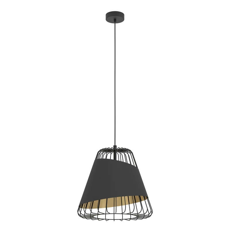 EGLO 49509 AUSTELL Pendant Light in Black Steel and Gold Fabric