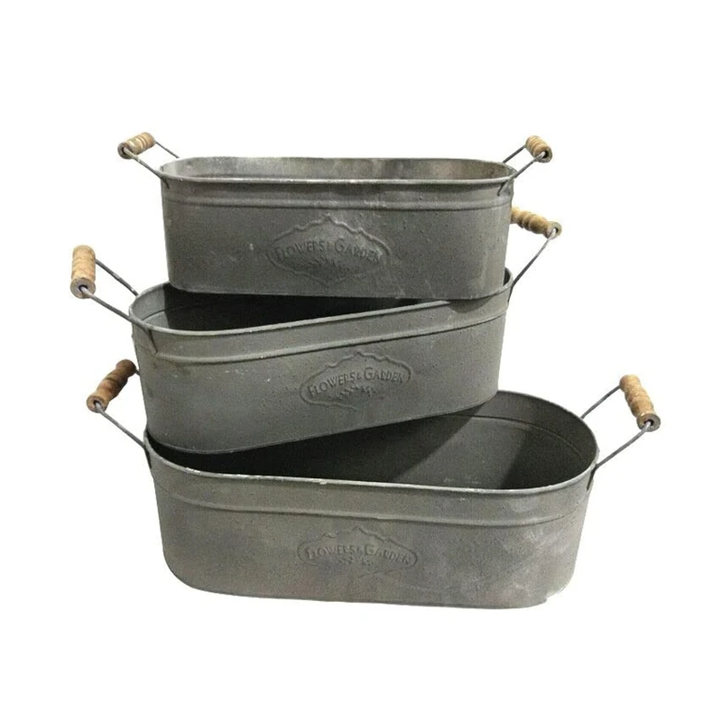 Shabby Chic Vintage Set of 3 Flowers & Garden Metal Planters Handmade by AllChic