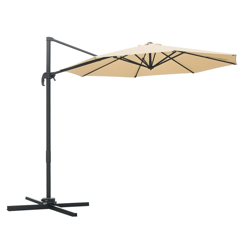 Outsunny 3(m) Patio Offset Parasol Roma Umbrella Cantilever Hanging Sun Shade Canopy Shelter Tilt 360° Rotation with Aluminium Frame Hand Crank Cross Base, Beige