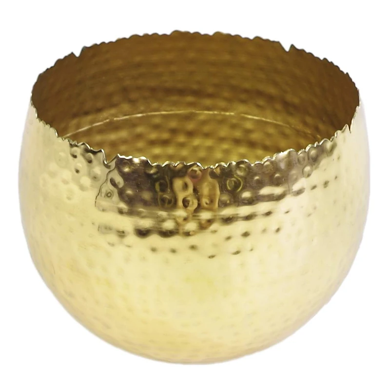 Leaf LEAF-7307 Large Metal Planter 22 x 17cm Hammered Gold Colour-Curvy Edge