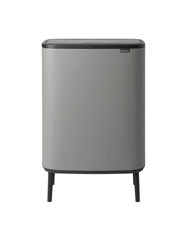 Brabantia Bo Touch Bin Hi - 60L Inner Bucket (Mineral Concrete Grey) Large Waste Kitchen Bin - Soft-touch