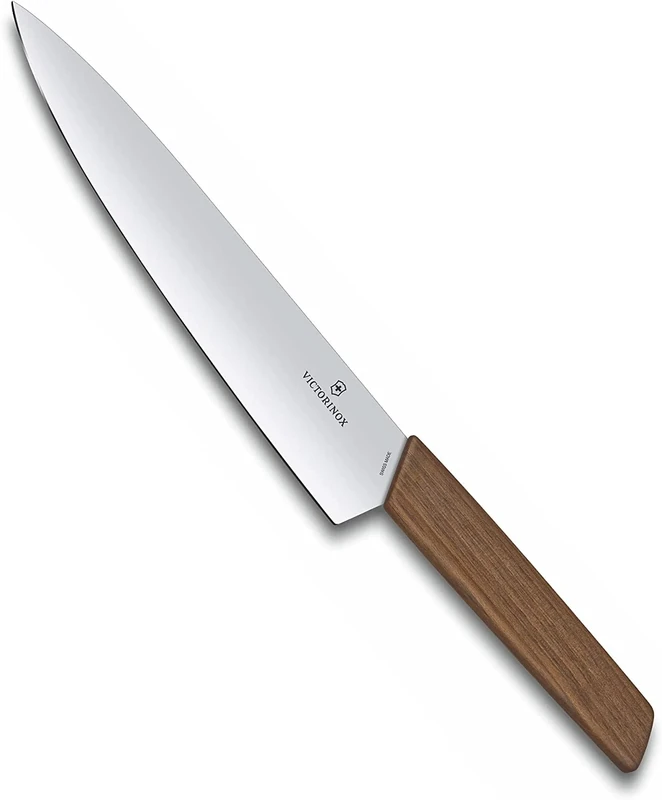Victorinox Swiss Modern, Carving Knife, Extra Sharp Blade, Straight Edge, 20 cm, Noble Wooden Handle, Stainless Steel, Brown