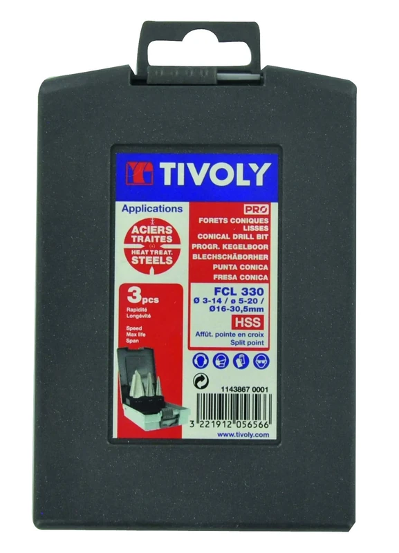 Tivoly 11438670001 FCL 330 Set of 3 HSS Conical Drill Bits 3-14/5-20/16-30.5 mm