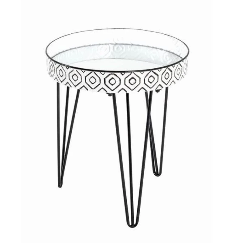 HAKU Möbel End Table Black, White, Metal, Mirror - Size: H 46 cm X Ø 39 cm, Style: Art Deco
