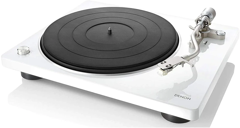 Denon DP-400 Turntable, Premium Belt-Driven Hi-Fi with MM Cartridge, Built-in Phono Preamp, Auto Lift & Playback Stop - White