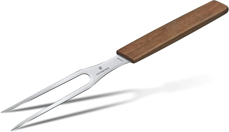 Victorinox Swiss Modern, Carving Fork, Extra Sharp Blade, 15 cm, Noble Wooden Handle, Stainless Steel, Brown