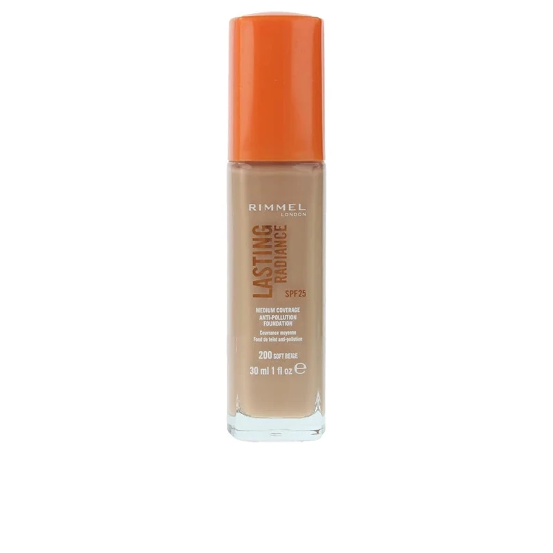 Rimmel Lasting Radiance Medium Coverage Anti Pollution Foundation, SPF 25, 200 Soft Beige (Wake Me Up Foundation Improved Formula), 30 ml (Pack of 1)