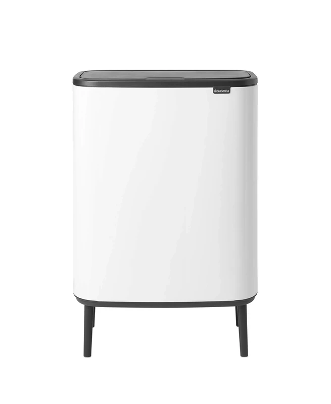 Brabantia Bo Touch Bin Hi - 2 x 30L Inner Buckets (White) Large Waste/Recycling Kitchen Bin - Soft-touch
