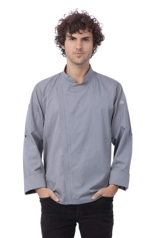 Chef Works Men's Hartford Chef Coat Jacket, Grey, XS