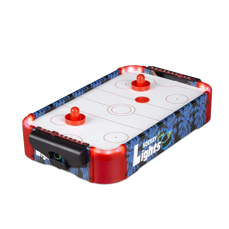 Relaxdays Tabletop Air Hockey, Pro Hockey Game with LED Lighting and Blower, Accessories Included, Colourful