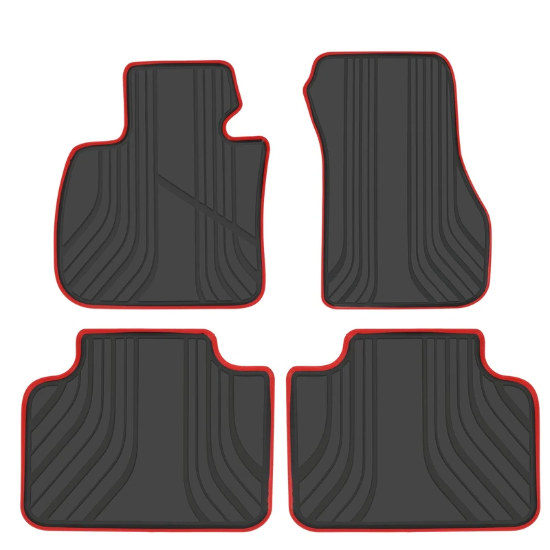 San Auto Car Floor Mats for BMW X1(2016-2022) 2AT(2015-2019) X2(2018-2022) F48 F45 F39 Custom Fit Black and Red Rubber Auto Floor Liners Set All Weather Protection Heavy Duty Odorless