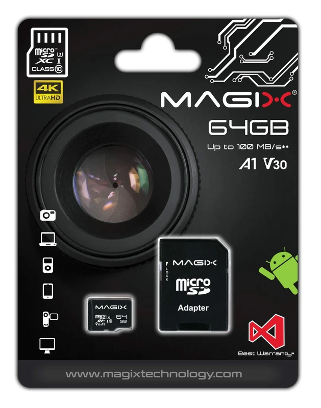 Magix 64GB microSD Card Class10 V30 U3, Read Speed Up to 95 MB/s, 4K Series (SD Adapter Included)