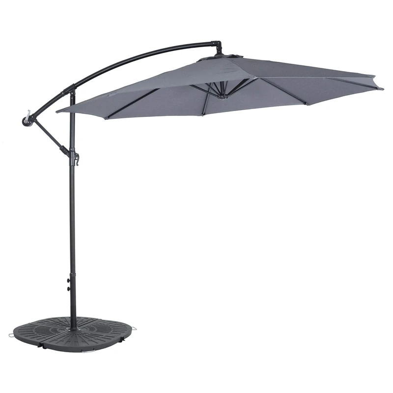 Azuma 3M Garden Parasol Banana Style Grey Cantilever Sun Shade 8 Panel Offset Patio Umbrella Bistro Style Canopy With UV50 Protection For Summer Outdoor Dining Air Vent Cross Base