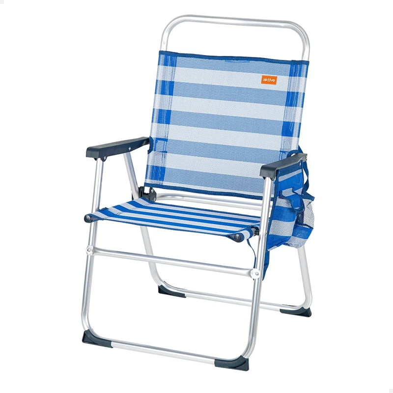 AKTIVE Fixed Folding Beach Chair, Fixed Backrest, Beach Chair, Measures 48 x 50 x 88 cm, with Carry Handle, Aluminium and Fixed Chair, Blue and White, 100 kg (53952)