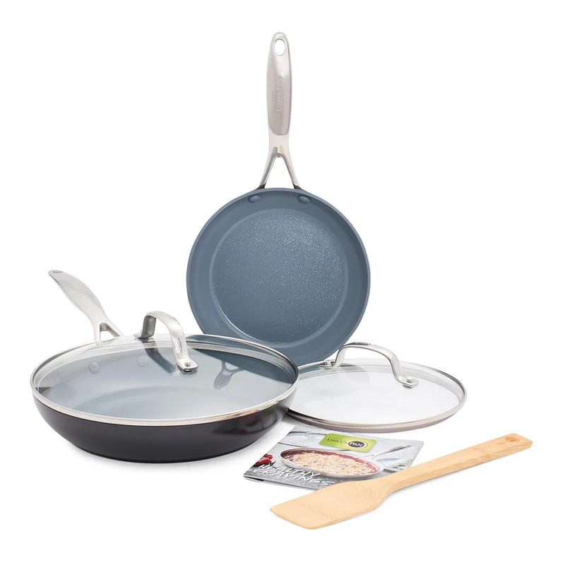 GreenPan Valencia Pro Hard Anodized Induction Safe Healthy Ceramic Nonstick, Frying Pan/Skillet Set with Lids, Gray