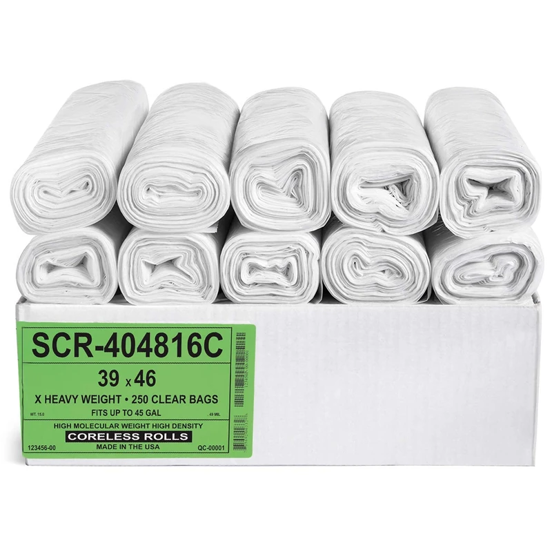 Aluf Plastics 45 Gallon Clear Trash Bags (1000 Count) - 40' x 48' - 16 Micron Equivalent High Density Value Garbage Bags Can Liners for Bathroom, Office, Industrial, Commercial, Recycling