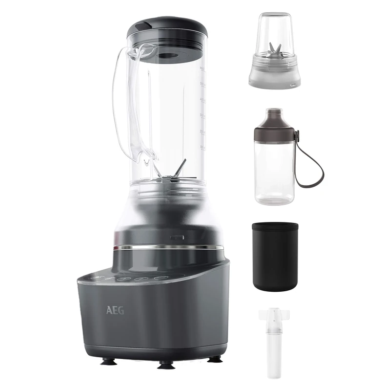AEG Gourmet 7 Health Multi Function Sports Blender & Mini Chopper, 600ml Shatter Proof BPA Free Tritan Jug, Take Away Sports Bottle With Cool Stick & Thermo Cover, Titanium Grey