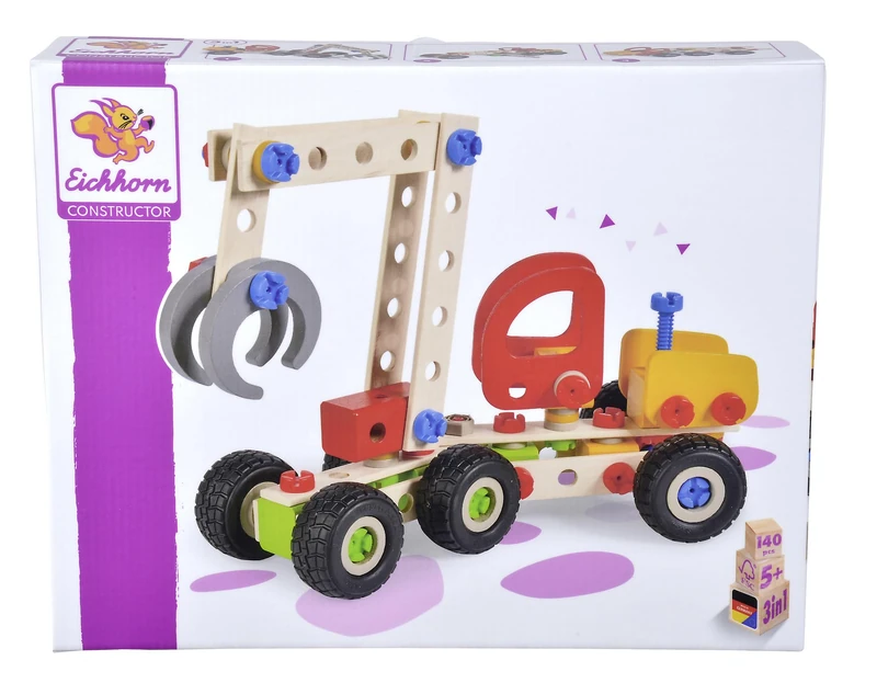 Eichhorn 100039058 Constructor Harvester, 140 Pieces, Wooden Construction Set, 3 Different Models Buildable, FSC 100% Certified Beech Wood - Image 1