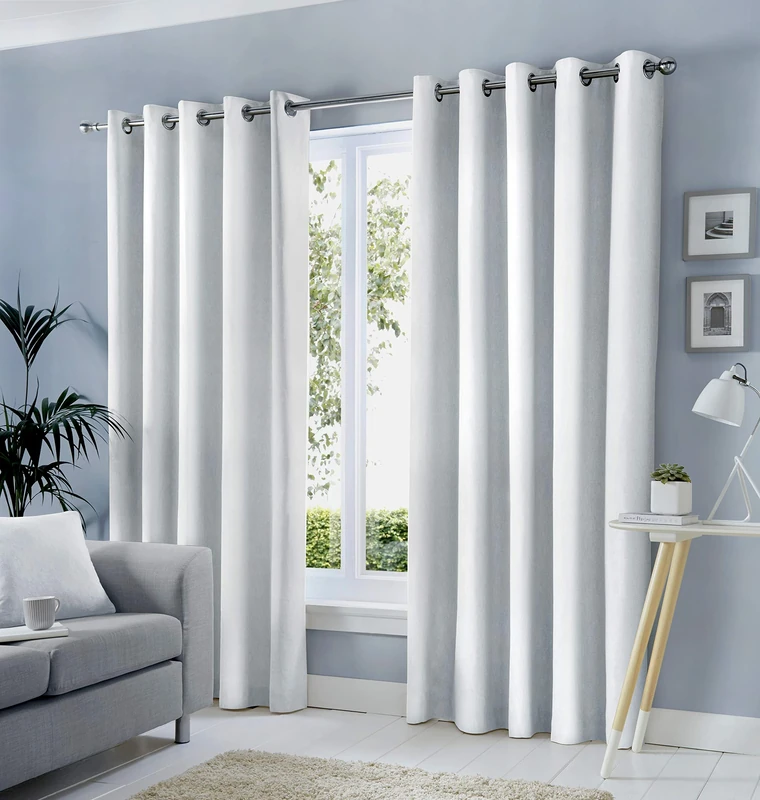 Fusion Sorbonne Eyelet Curtains – White – W90 x L90" (229 x 229cm) – 2 Panels – 100% Cotton – Thermal & Soundproof Drapes for Bedroom, Living Room and Doors