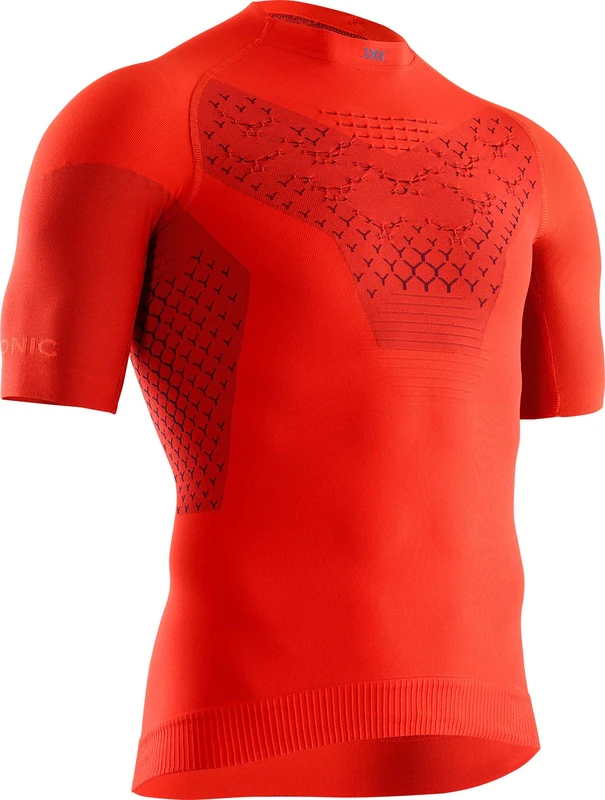 X-BIONIC Men Twyce 4.0 Run Short Sleeve Shirt - Sunset Orange/Teal Blue, 2X-Large