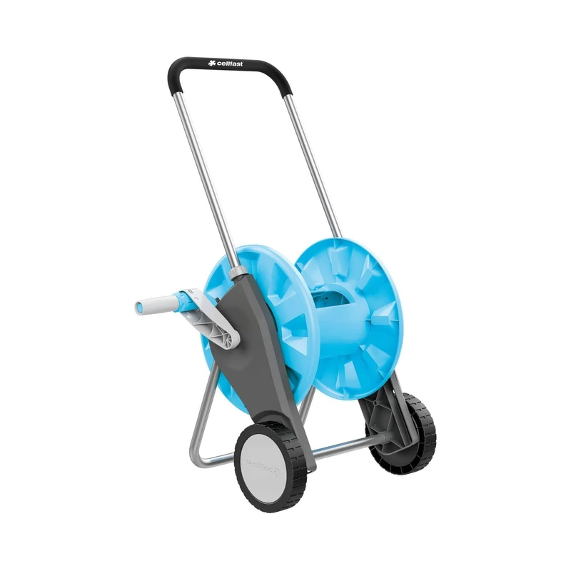 Cellfast Hose Cart COMPACT 1/2" 45m, Aluminium, Lightweight, Resistant to Corrosion, Folding Crank Handle, Non-slip Rubber Handle with Adjustable Length, Reinforced Wheels, 55-300