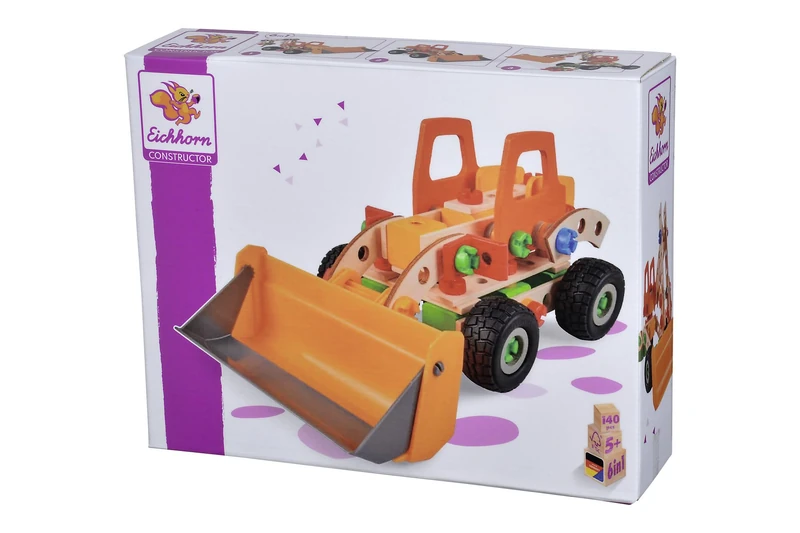 Simba Eichhorn Constructor Wheel Loader - Versatile Wooden Toy, 140 Components, 6 Different Constructions, for Children from 6 Years, 100% FSC Wood