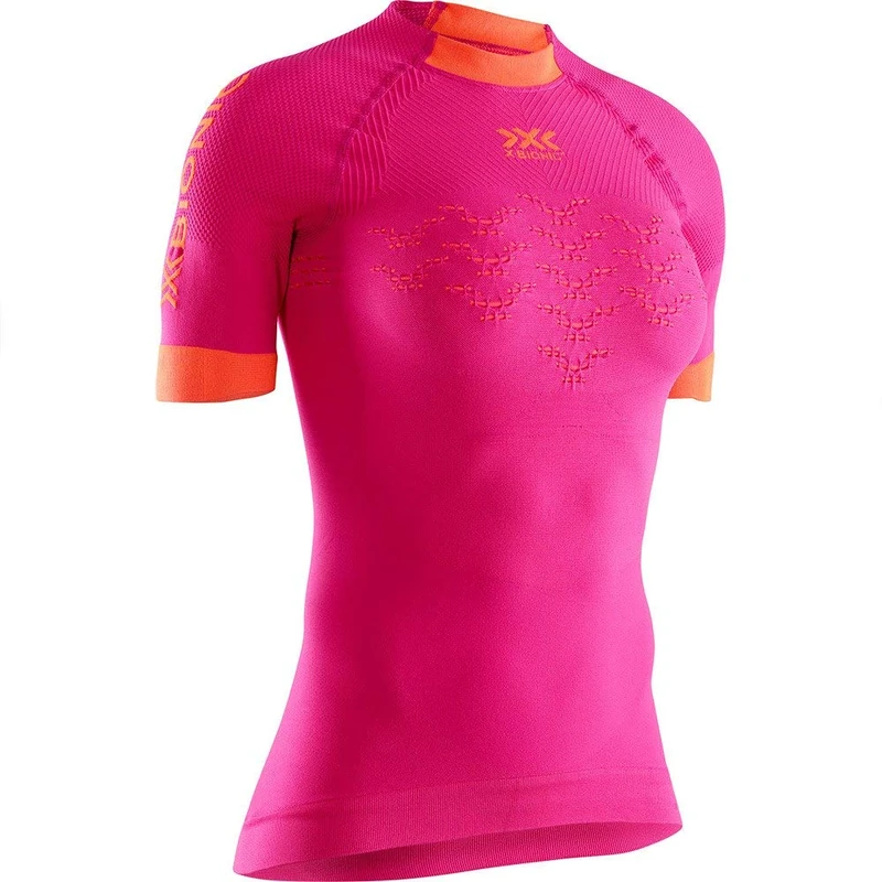 X-BIONIC Women The Trick 4.0 Run Short Sleeve Shirt - Pink/Kurkuma Orange, Large