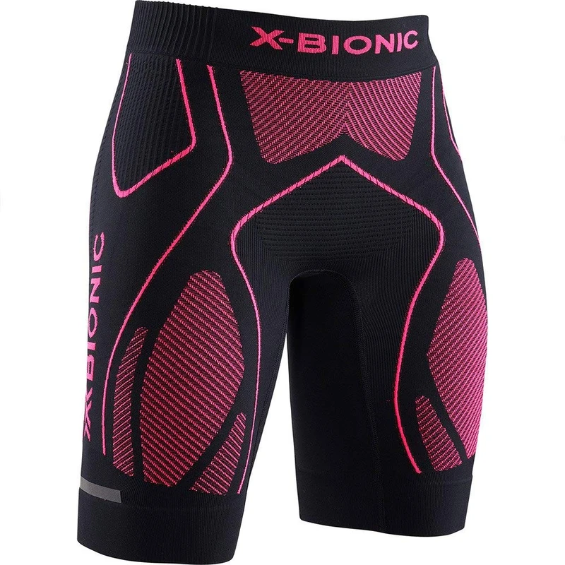 X-BIONIC Women The Trick 4.0 Run Shorts - Opal Black/Neon Flamigo, X-Large