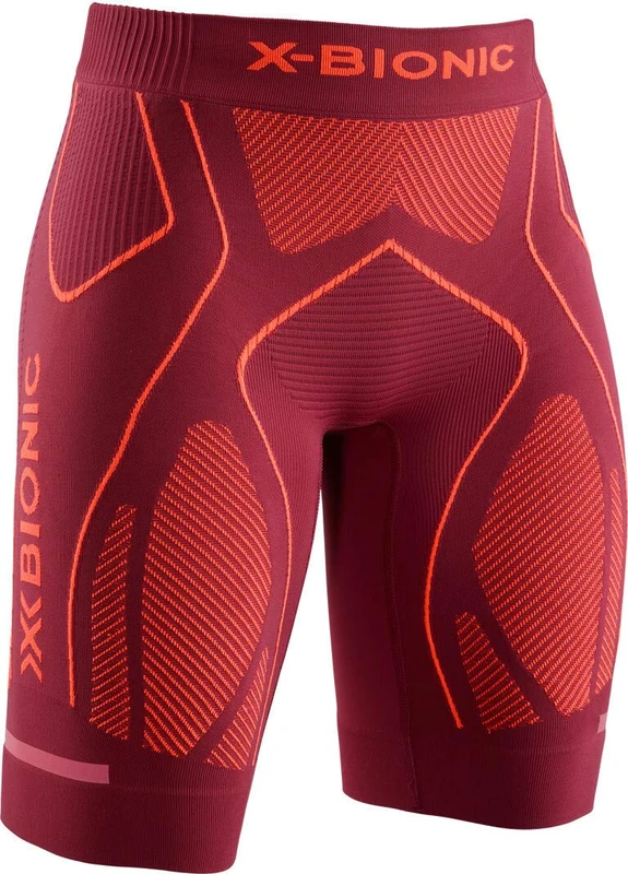 X-BIONIC Women The Trick 4.0 Run Shorts - Dark Ruby/Kurkuma Orange, Medium