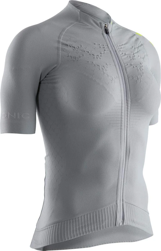 X-BIONIC Women Twyce 4.0 Bike Zip Short Sleeve Shirt - Dolomite Grey/Phyton Yellow, Large