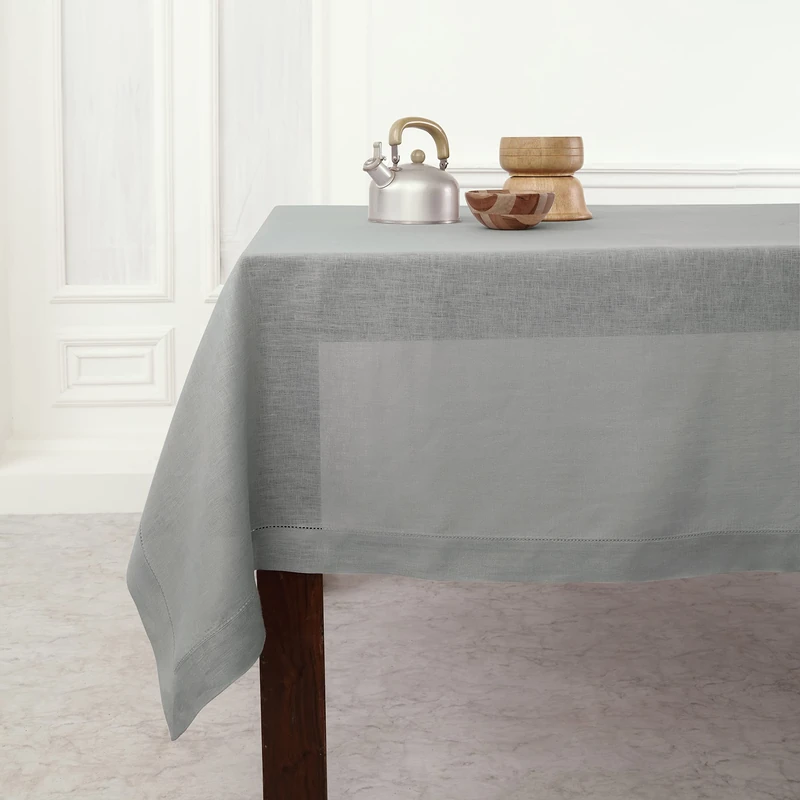 Solino Home 100% Pure Linen Tablecloth Grey, Classic Hemstitch 60 x 108 in